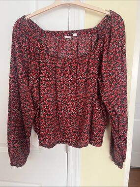 Women’s Red Floral Square-Neck Blouse size large from Gap